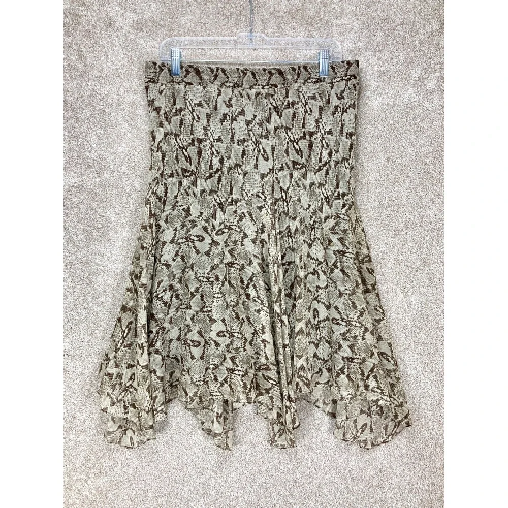 Michael Kors Silk Snakeskin Asymmetrical Hem Skirt Women L Brown Boho Flowy Chic